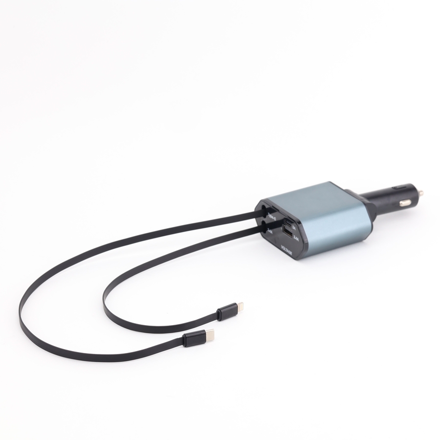 Tẩu Sạc Nhanh C1 Dây Rút Tự Động 4 in 1 USB Type-C Và Lightning Đa Năng Vỏ Hợp Kim Cao Cấp - Nhập Khẩu Chính Hãng