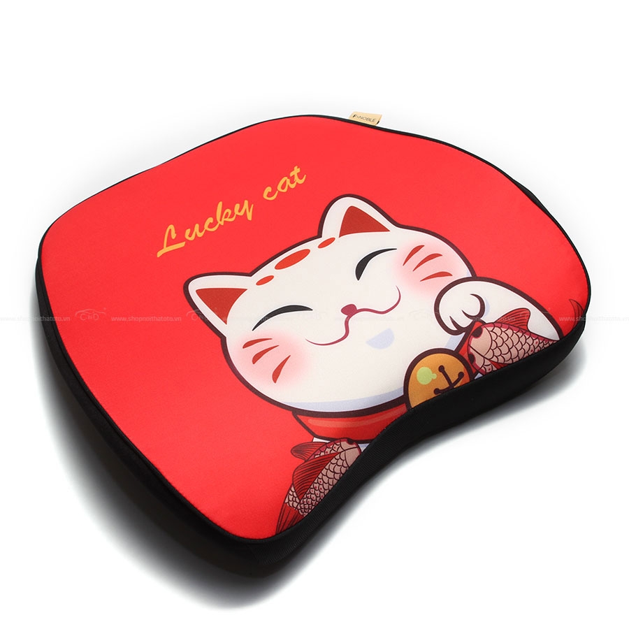 Tựa Lưng Ô Tô Cao Su Non Hình Mèo Thần Tài CIND F-Noble 9902 Màu Đỏ - Nhập Khẩu Chính Hãng