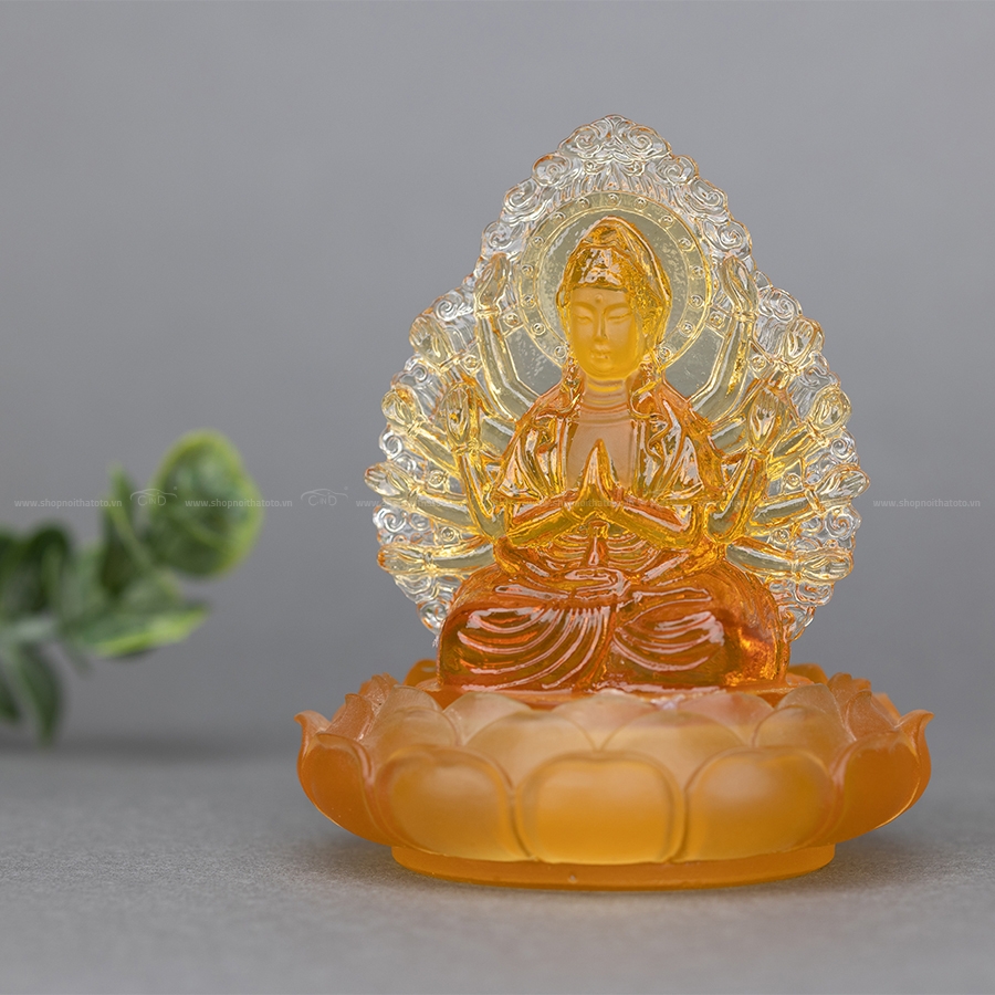 Tượng Trang Trí Cao Cấp CIND Quan Âm Thiên Thủ Hai Mặt Đài Sen Ngọc Lưu Ly - Nhập Khẩu Chính Hãng
