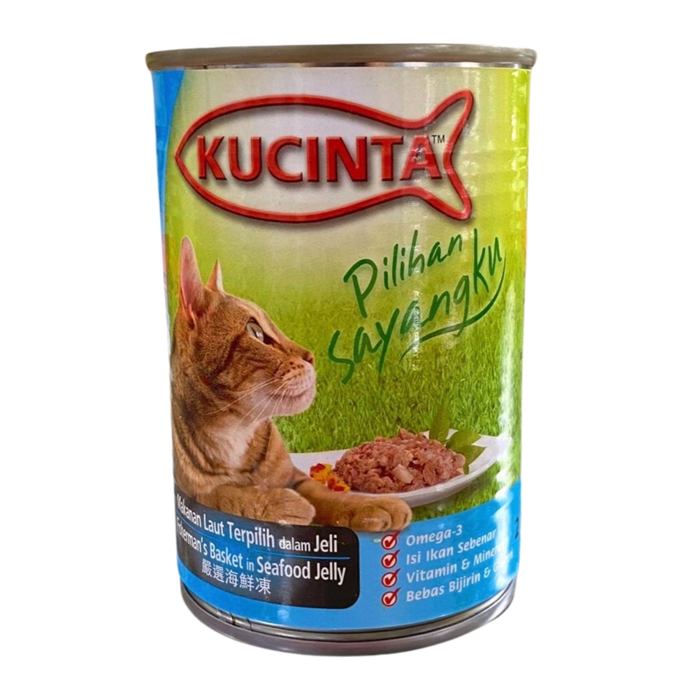 Pate Kucinta lon 400g Fisherman's Basket in Seafood Jelly vị thạch hải sản cho mèo