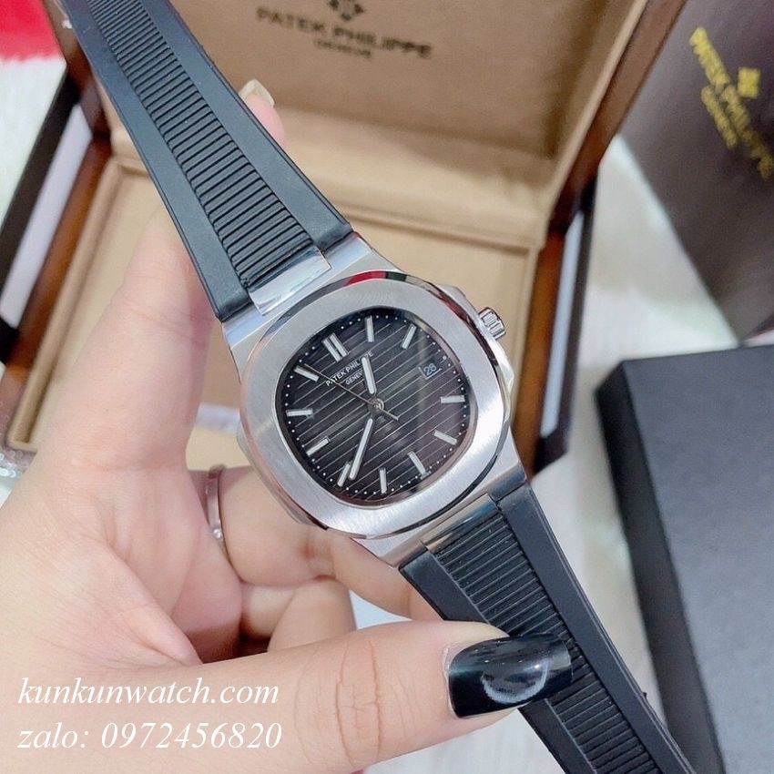 Đồng Hồ Nam Patek Philippe Automatic Kim Dây Cao Su Đen 40mm