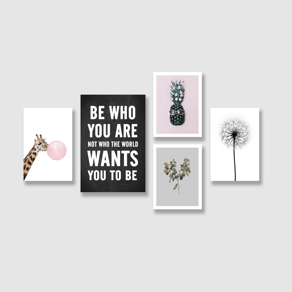 Bộ tranh Be who you are quote, dandelion, pineapple,  giraffe