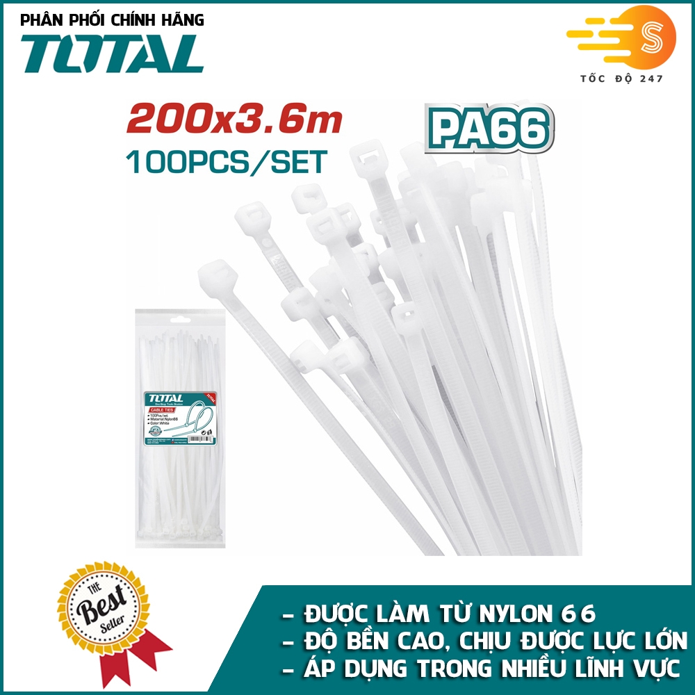 Túi 100 sợi dây rút nhựa trắng Nylon66 TOTAL THTCT1001 (2.5*100mm ...