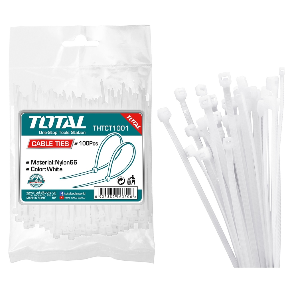 Túi 100 sợi dây rút nhựa trắng Nylon66 TOTAL THTCT1001 (2.5*100mm ...
