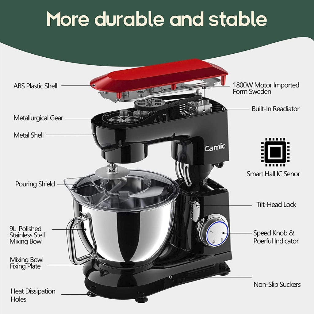 Máy nhào bột Camic công nghiệp 9L 1800W-Thân vỏ kim loại cao cấp