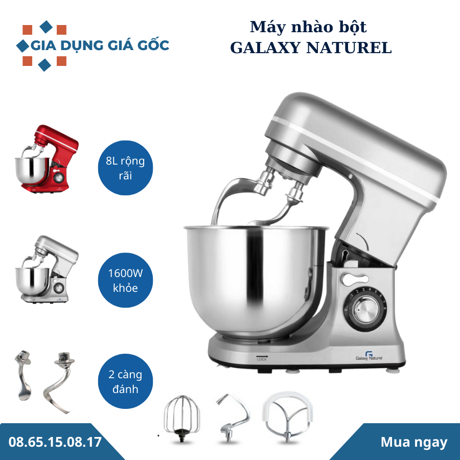 Máy nhào bột công nghiệp 8L 1600W GALAXY NATUREL