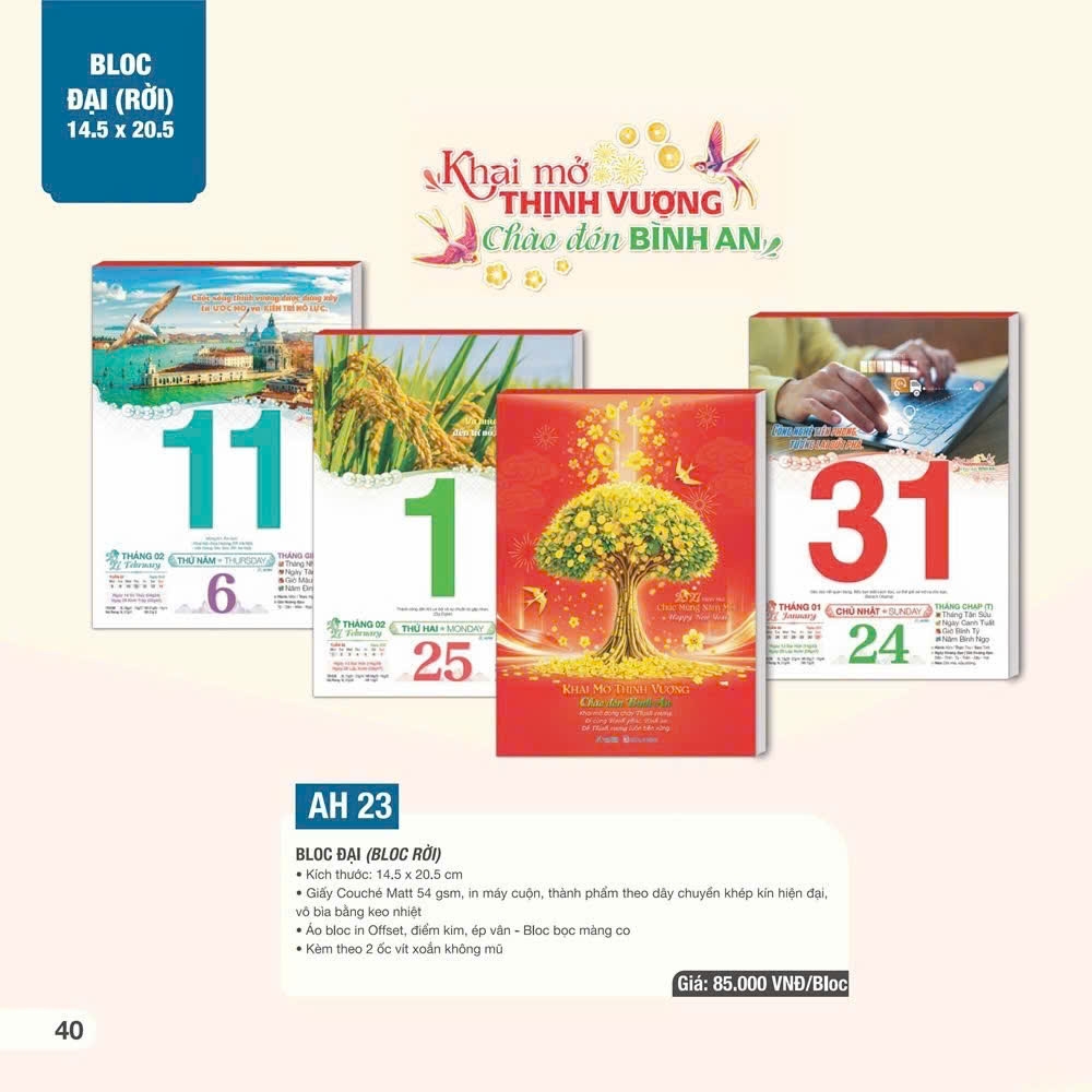 Bloc lịch đại rời AH AH21-AH23 14.5x20.5cm 2027