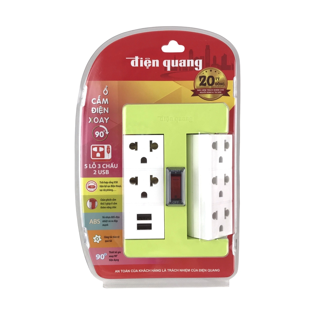 Ổ cắm xoay 90º ĐQ ĐQ ESK RT 2USB