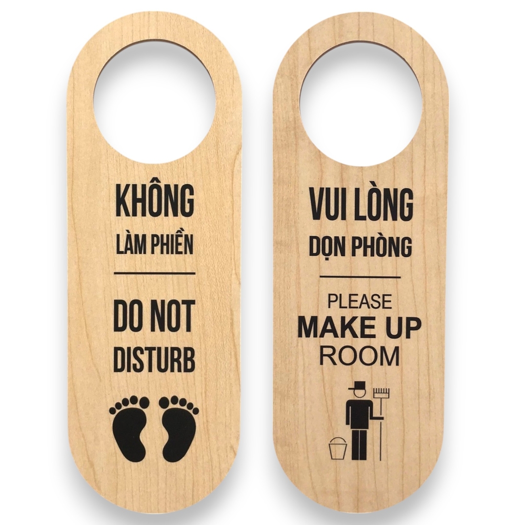 Thẻ treo phòng khách sạn gỗ MDF M80 / M81 8x23cm 5.5mm 2 mặt in UV
