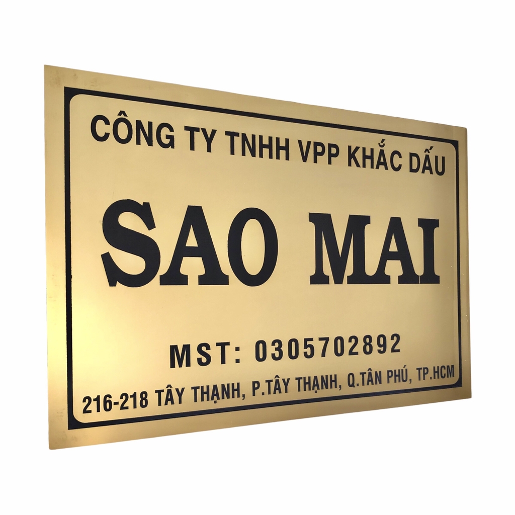 Bảng công ty inox ăn mòn 40x30cm nền vàng bóng chữ đen