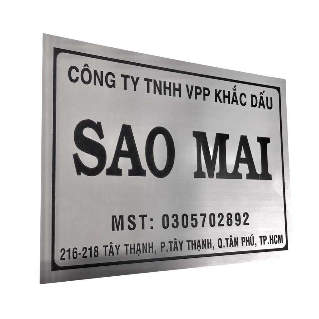 Bảng công ty inox ăn mòn 40x30cm nền trắng xước chữ đen