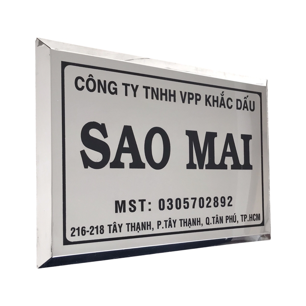 Bảng công ty inox ăn mòn có chân 40x30cm nền trắng bóng chữ đen