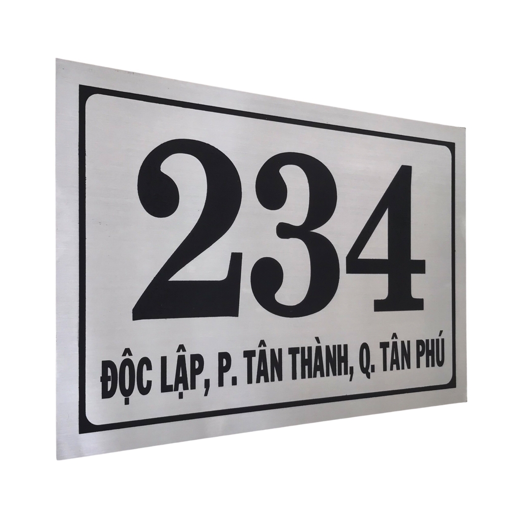 Bảng số nhà inox ăn mòn 30x20cm nền trắng bóng chữ đen