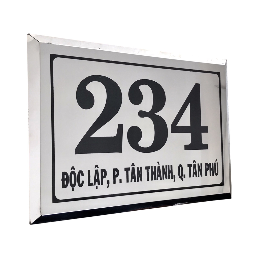 Bảng số nhà inox ăn mòn có chân 30x20cm nền trắng bóng chữ đen