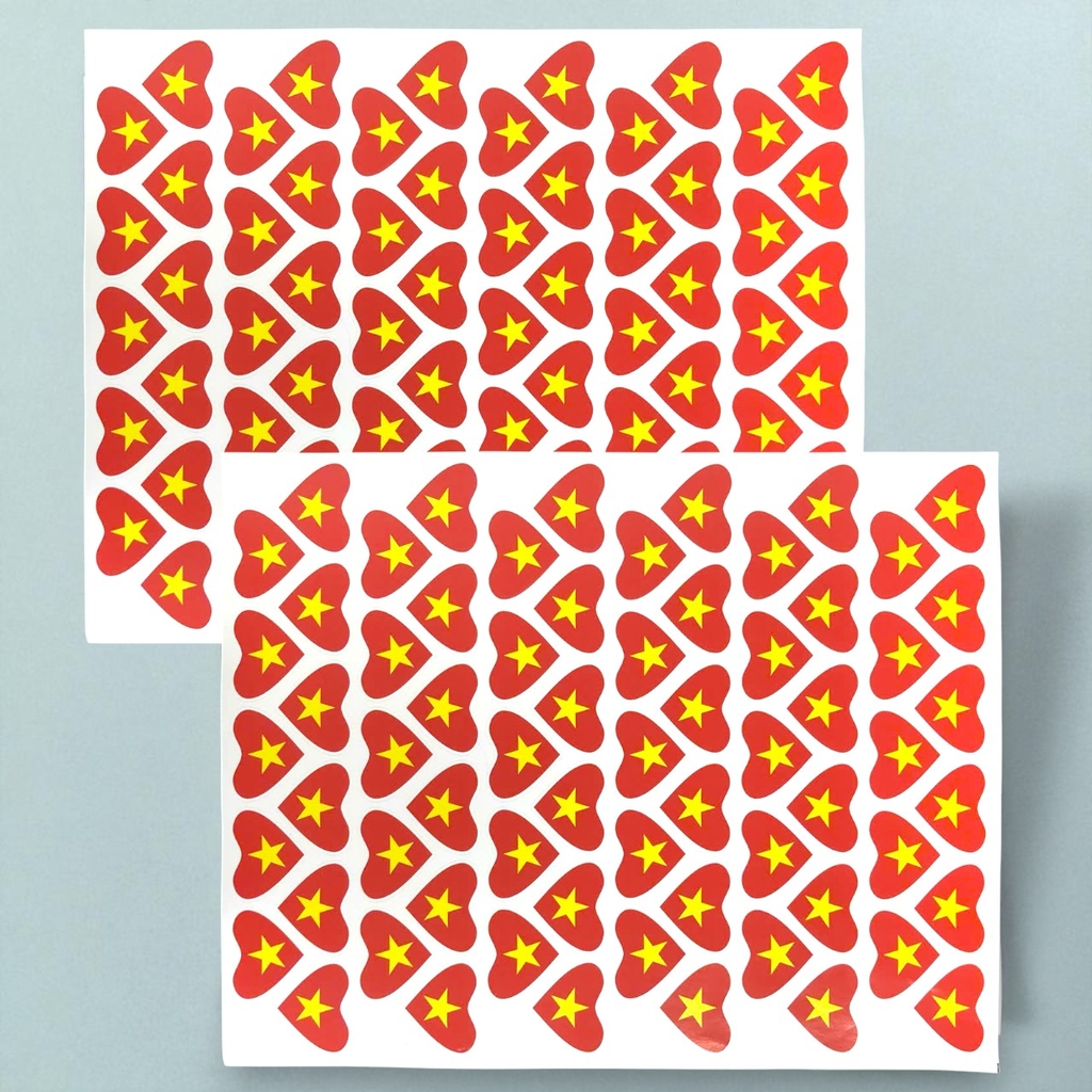 Set sticker decal lá cờ / trái tim dán mặt tờ A3