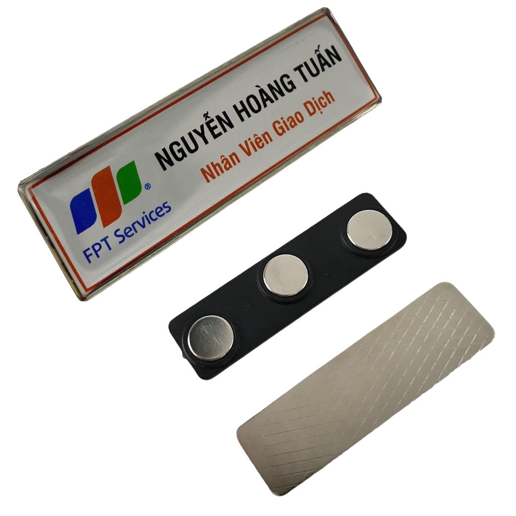 Thẻ tên kim loại đổ keo gắn kim 004 / nam châm N010
