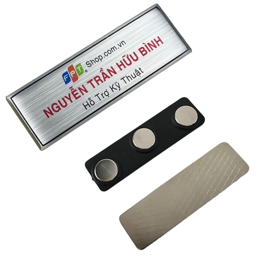 Thẻ tên kim loại đổ keo gắn kim 004 / nam châm N010