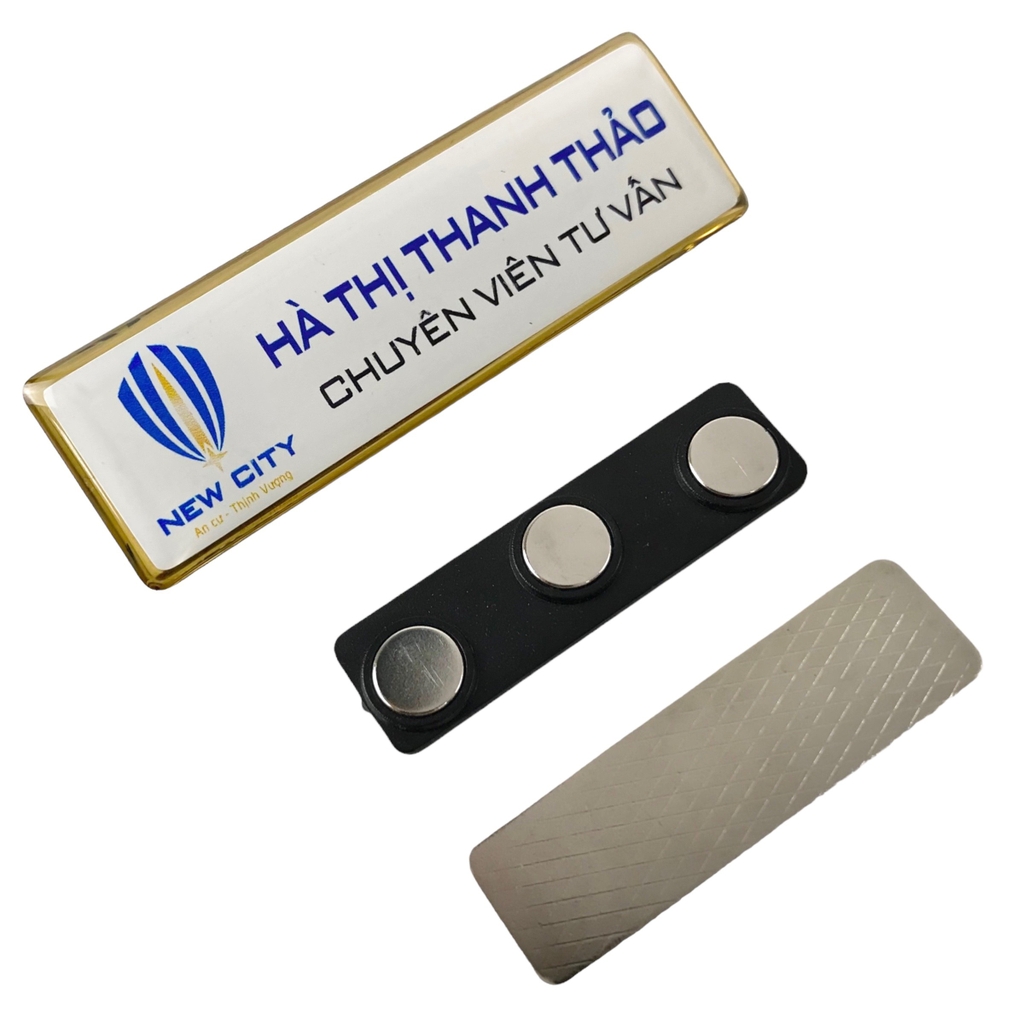 Thẻ tên kim loại đổ keo gắn kim 004 / nam châm N010