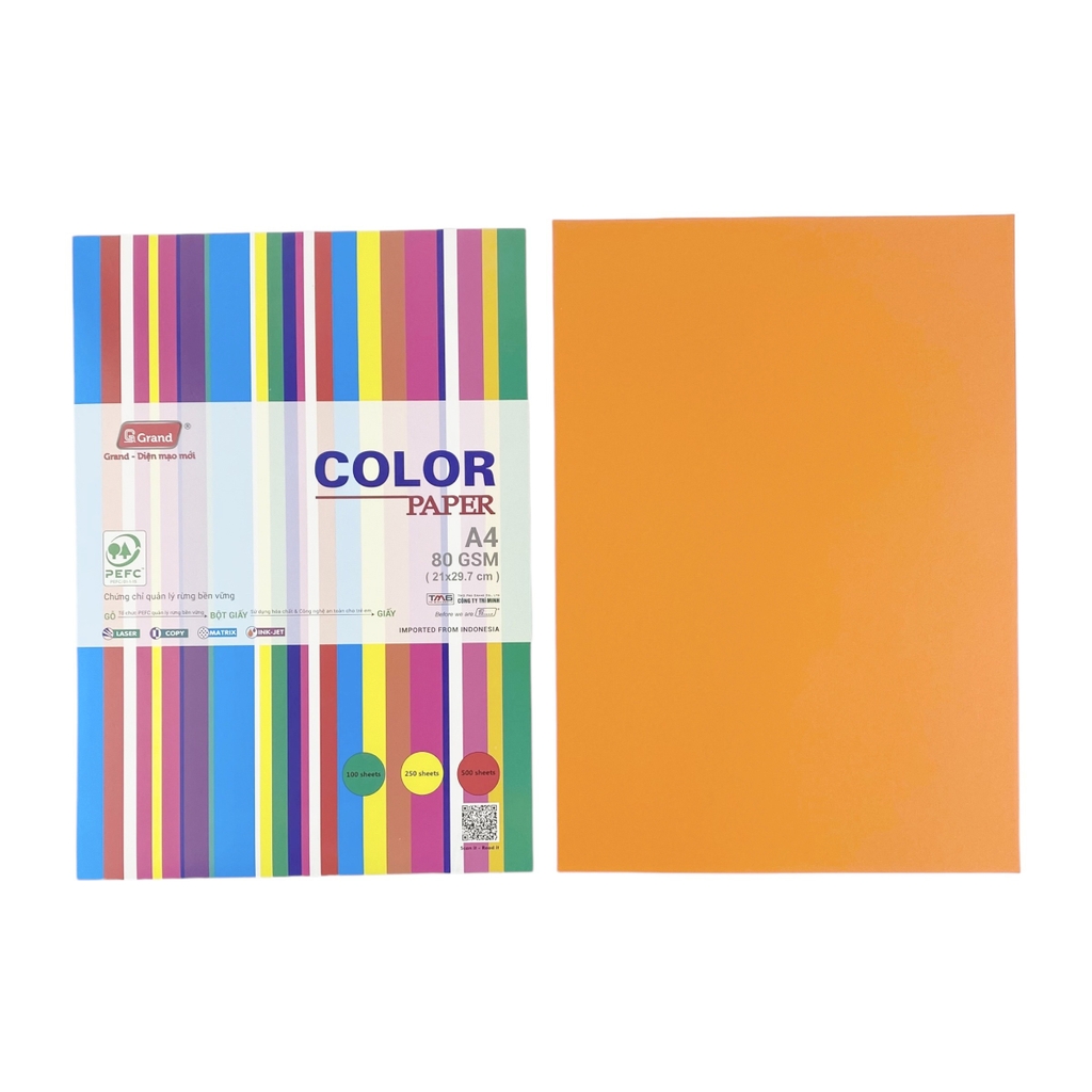 Giấy pho màu PGrand Indo 210x297mm 80gsm 500tờ A4