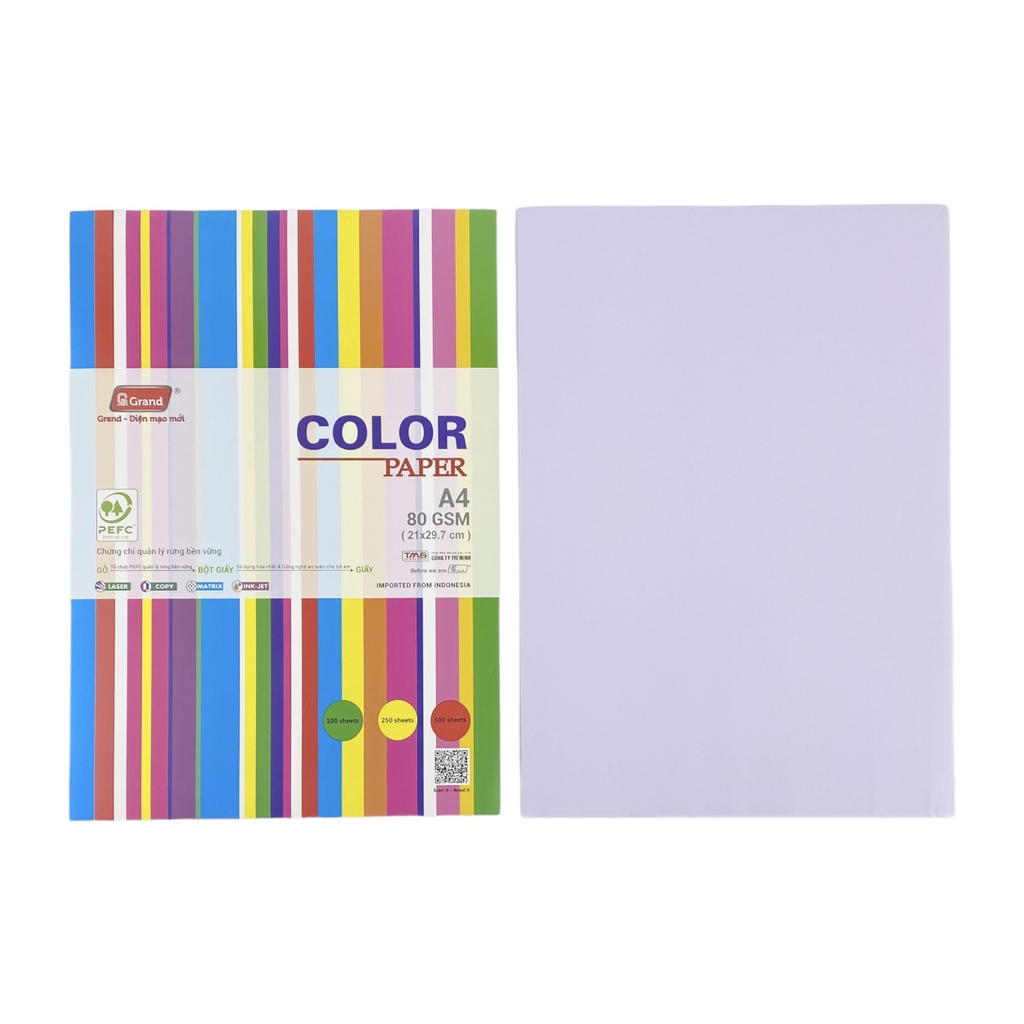 Giấy pho màu PGrand Indo 210x297mm 80gsm 500tờ A4