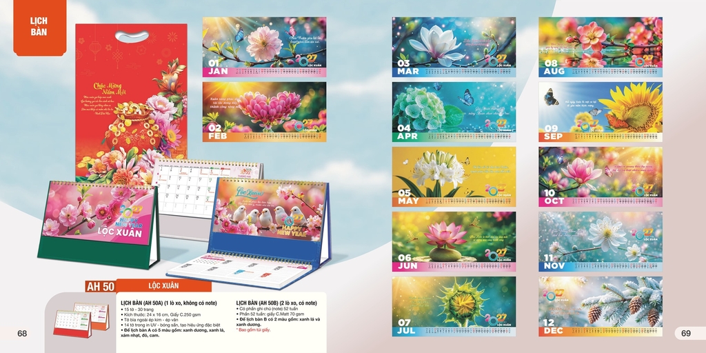 Lịch bàn chữ A AH AH45A-AH47A/AH49A-AH50A/AH52A-AH63A/AH65A-AH68A 24x16cm ngang 2027