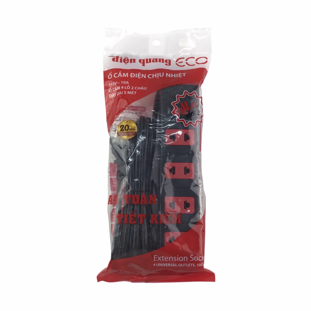 Ổ cắm điện ĐQ ĐQ ESK 42ECO 4 lỗ 2 chấu đen đỏ