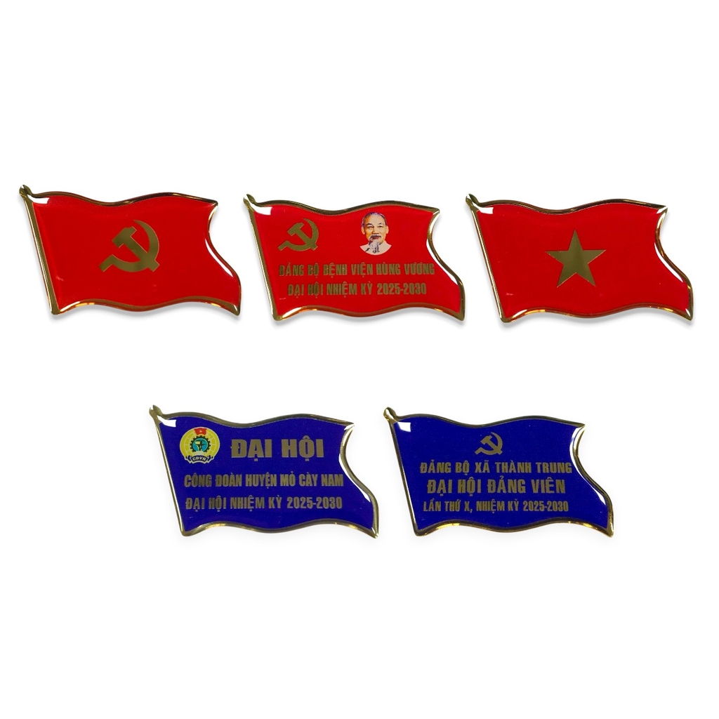 Huy hiệu cài áo inox BT59 / BT60 hàn kim 004S mạ vàng, Huy hiệu lá cờ, Huy hiệu đại biểu, Huy hiệu đại hội, Cài áo cờ Đảng
