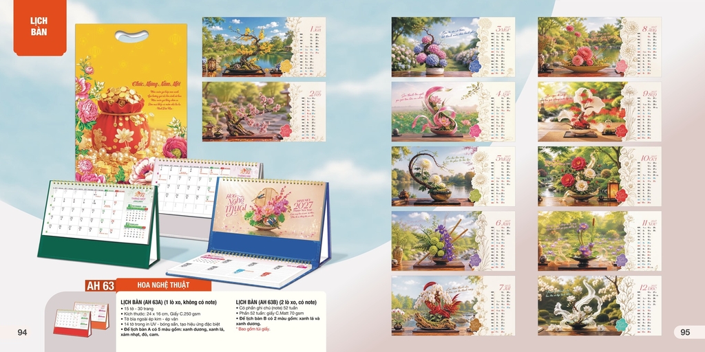 Lịch bàn chữ A AH AH45A-AH47A/AH49A-AH50A/AH52A-AH63A/AH65A-AH68A 24x16cm ngang 2027