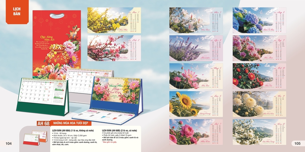 Lịch bàn chữ A AH AH45A-AH47A/AH49A-AH50A/AH52A-AH63A/AH65A-AH68A 24x16cm ngang 2027
