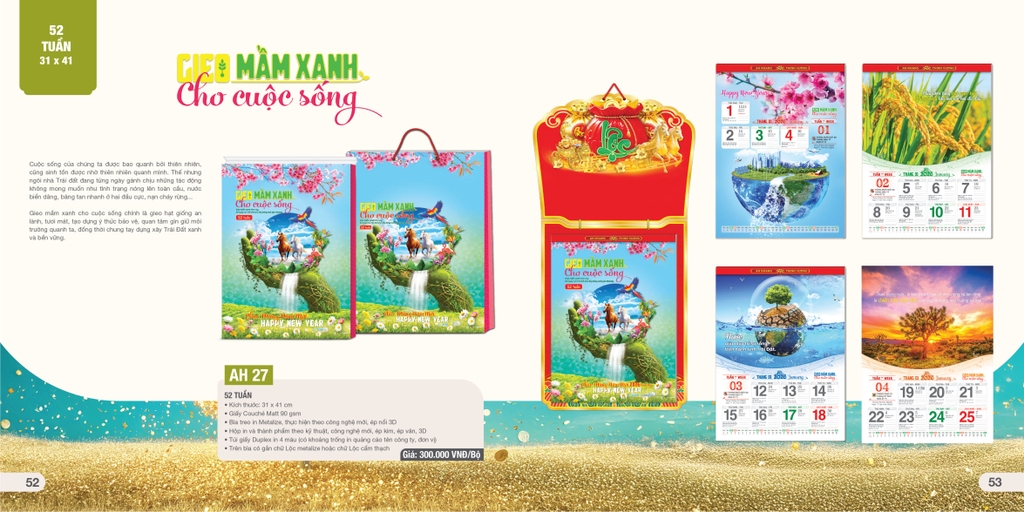 Lịch 52 tuần AH AH25-AH28 31x41cm có chữ cẩm thạch 2026