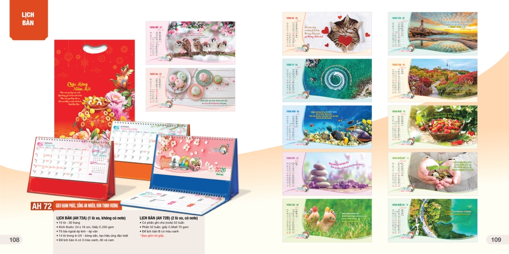 Lịch bàn chữ A AH AH53A/ AH55A/ AH57A-AH60A / AH63A-AH74A/ AH76A-AH81A 24x16cm ngang 2026