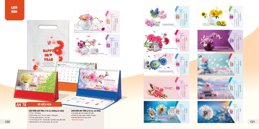 Lịch bàn chữ A AH AH53A/ AH55A/ AH57A-AH60A / AH63A-AH74A/ AH76A-AH81A 24x16cm ngang 2026