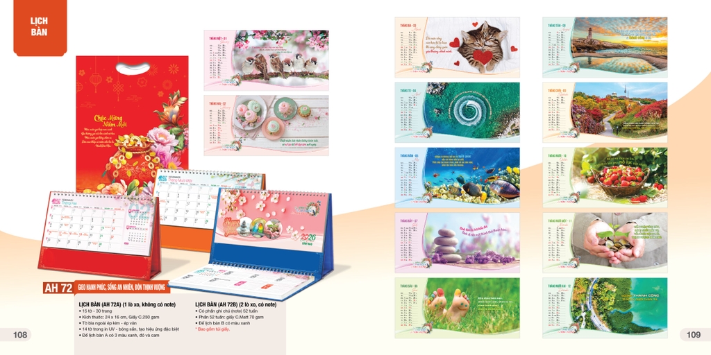 Lịch bàn chữ A AH AH53B/ AH55B/ AH57B-60B/ AH63B-AH74B/AH76B-H81B 24x16cm ngang có note 2026-60B/ AH63B-AH81B 24x16cm ngang có note 2026, Lịch để bàn, Lịch tam giác