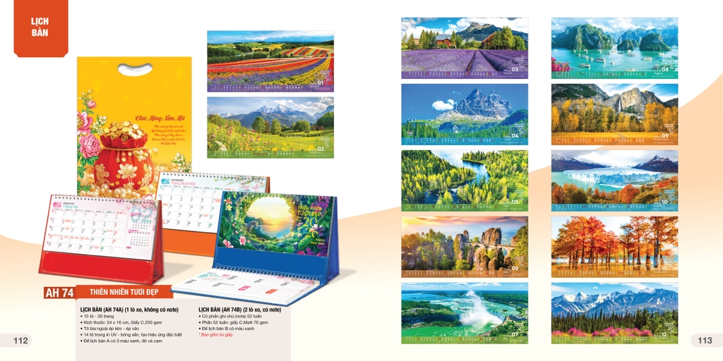 Lịch bàn chữ A AH AH53B/ AH55B/ AH57B-60B/ AH63B-AH74B/AH76B-H81B 24x16cm ngang có note 2026-60B/ AH63B-AH81B 24x16cm ngang có note 2026, Lịch để bàn, Lịch tam giác