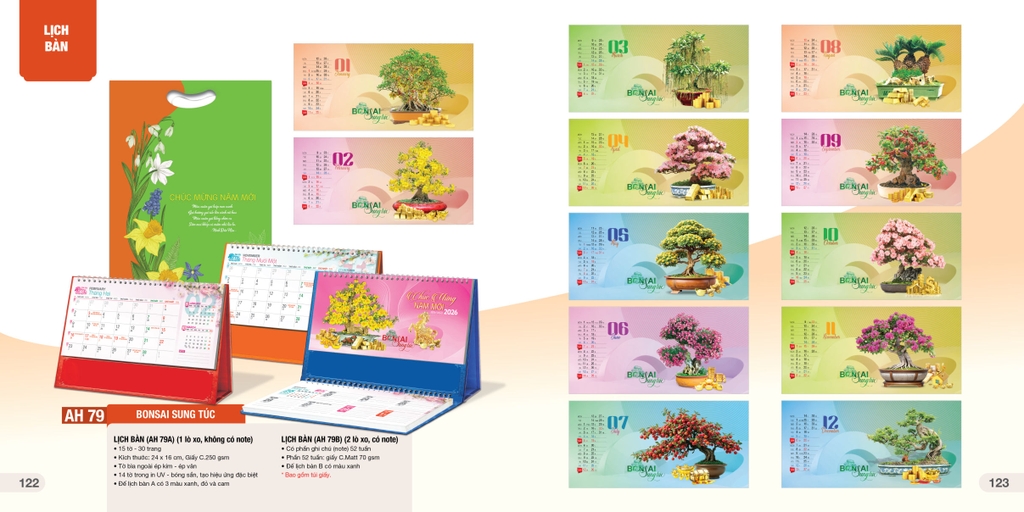 Lịch bàn chữ A AH AH53B/ AH55B/ AH57B-60B/ AH63B-AH74B/AH76B-H81B 24x16cm ngang có note 2026-60B/ AH63B-AH81B 24x16cm ngang có note 2026, Lịch để bàn, Lịch tam giác