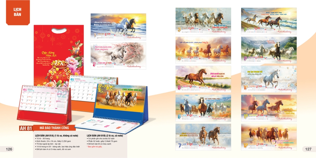 Lịch bàn chữ A AH AH53B/ AH55B/ AH57B-60B/ AH63B-AH74B/AH76B-H81B 24x16cm ngang có note 2026-60B/ AH63B-AH81B 24x16cm ngang có note 2026, Lịch để bàn, Lịch tam giác