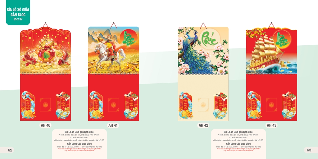 Bìa treo lịch bloc lò xo giữa AH AH37-AH49 35x37cm 2026