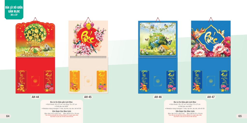Bìa treo lịch bloc lò xo giữa AH AH37-AH49 35x37cm 2026
