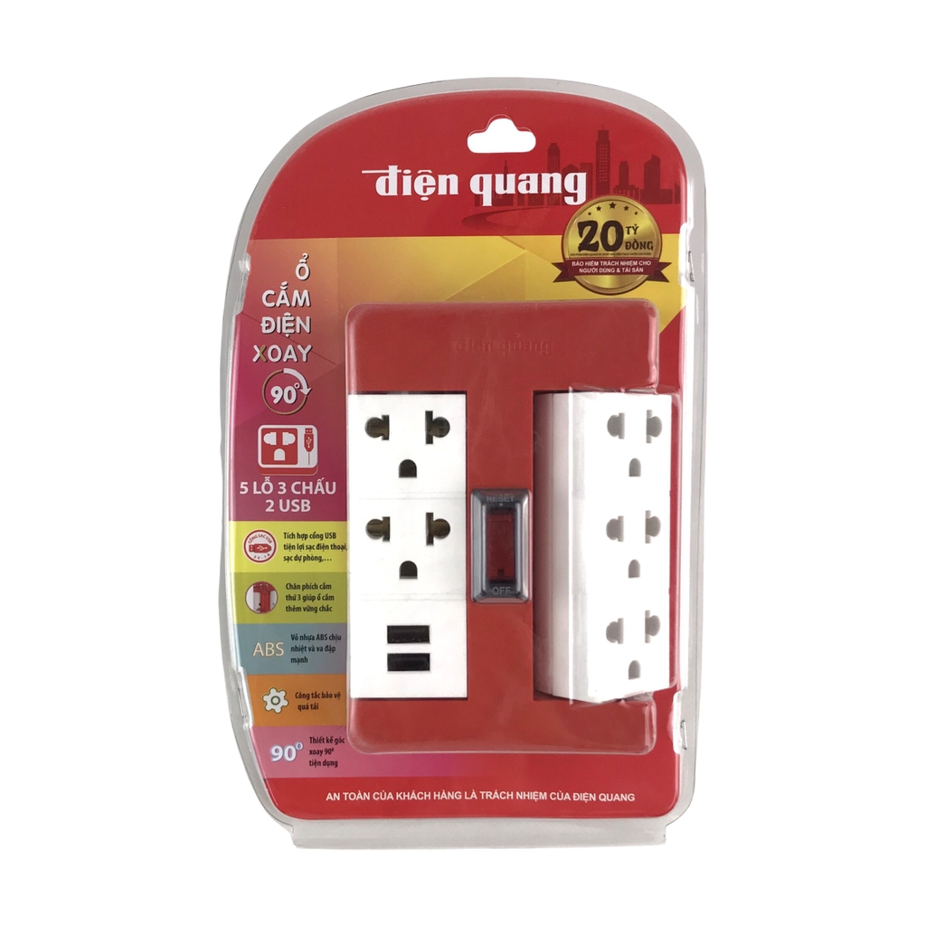 Ổ cắm xoay 90º ĐQ ĐQ ESK RT 2USB