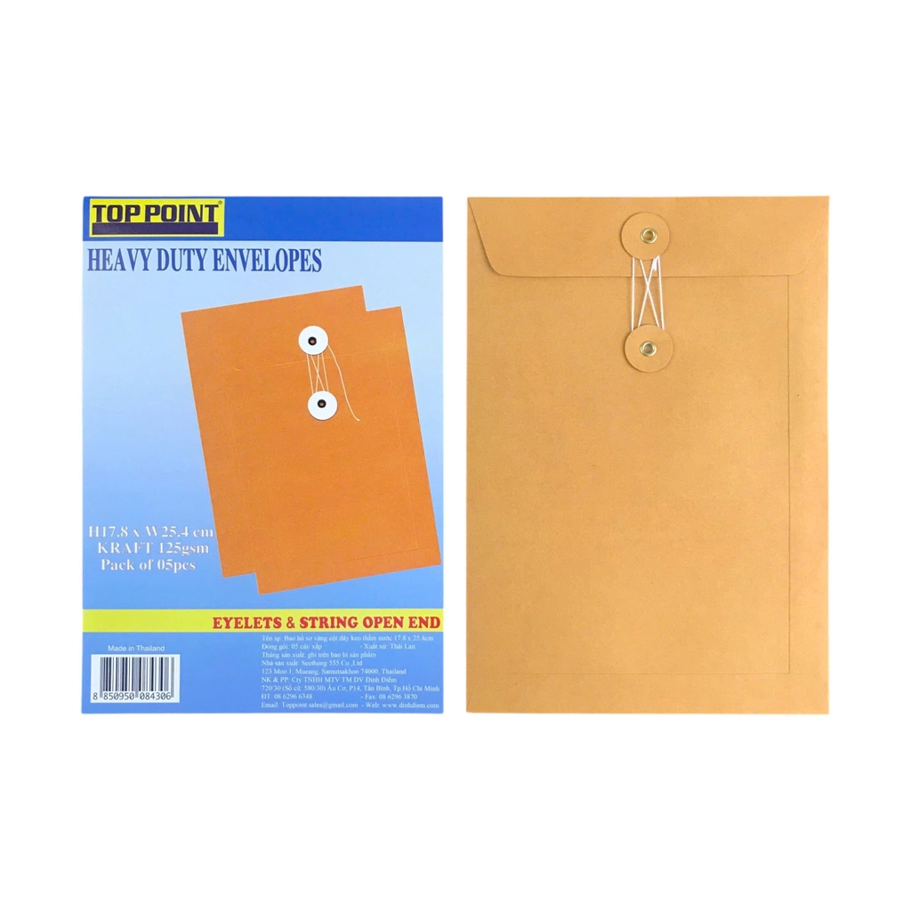 Bao thư cột dây Toppoint 17.8x25.4cm / 22.9x32.4cm keo thấm nước