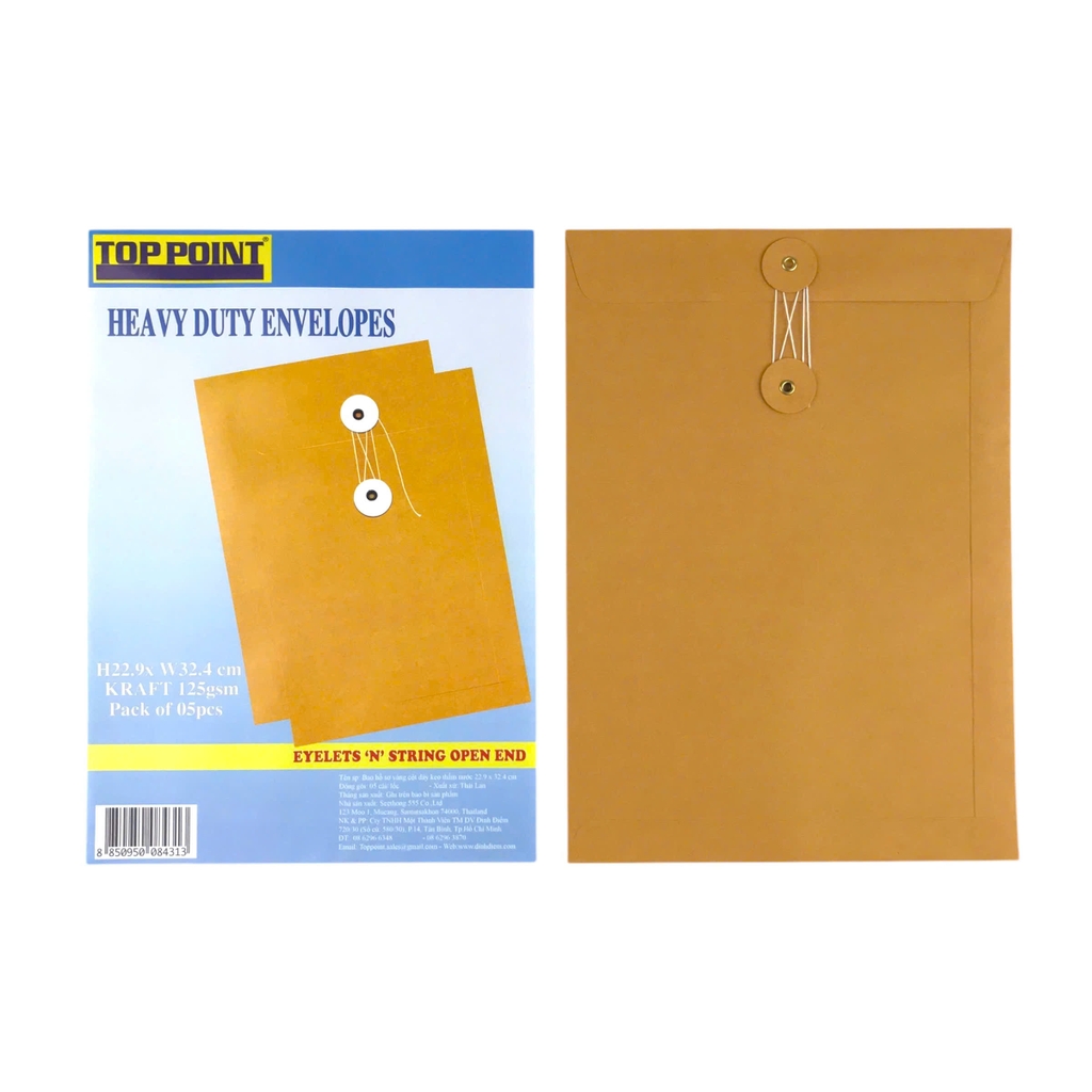 Bao thư cột dây Toppoint 17.8x25.4cm / 22.9x32.4cm keo thấm nước