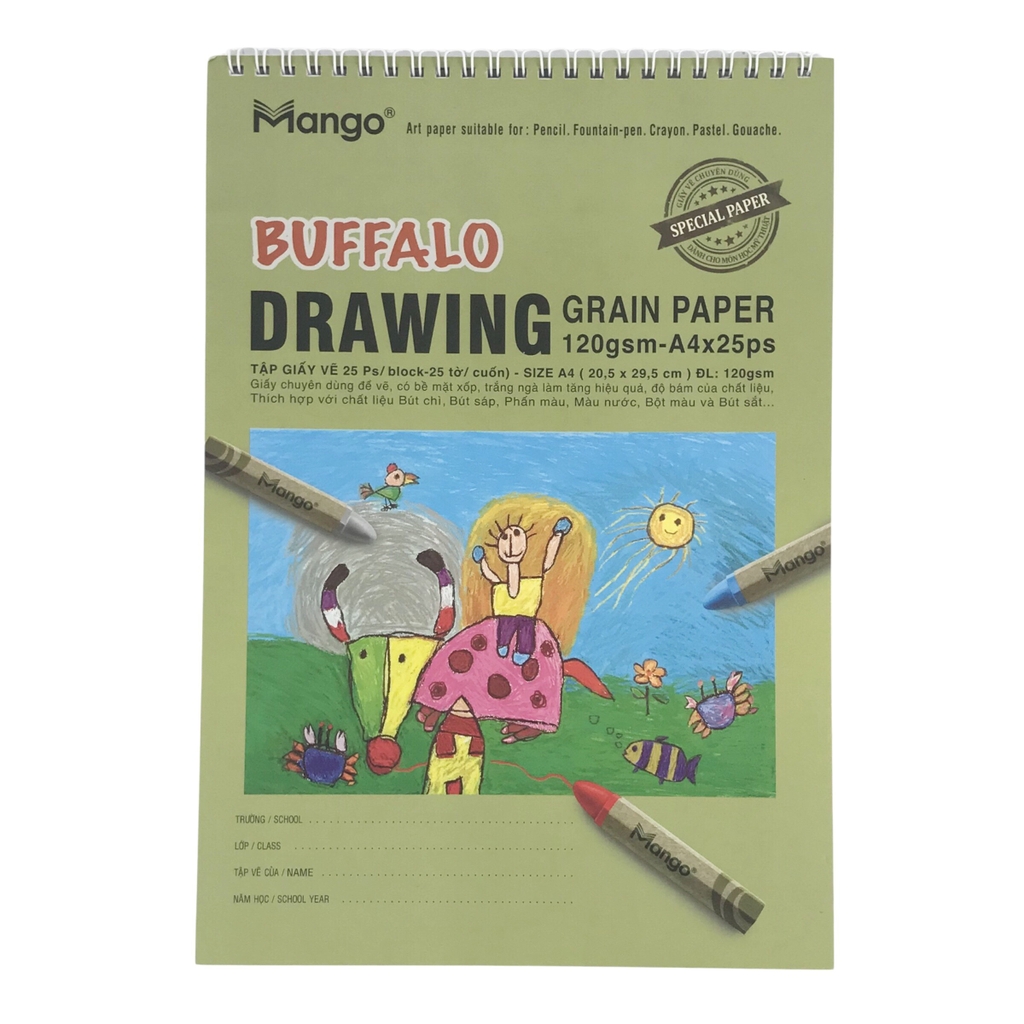 Tập vẽ lò xo Mango TVA4-Buffalo 20.5x29.5cm 120gsm 25 tờ A4