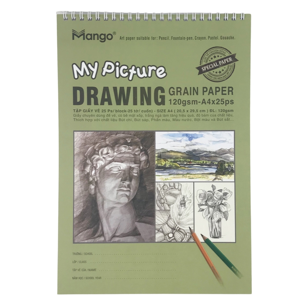 Tập vẽ lò xo Mango 20.5x29.5cm 120gsm 25 tờ A4