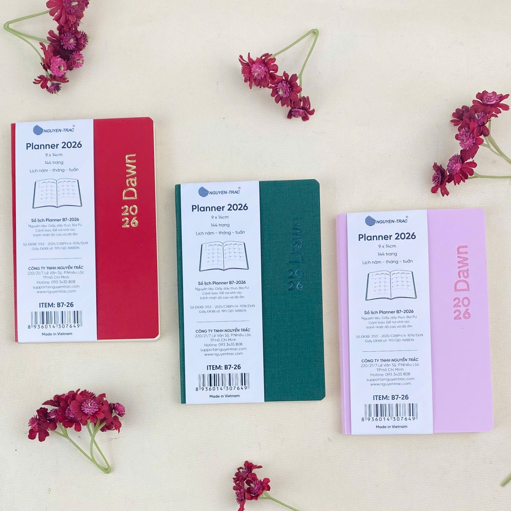 Sổ lịch Planner NT B7-25 9x14cm 144 trang, Sổ tay lịch năm 2026, Sổ kế hoạch, Sổ ghi chú theo ngày