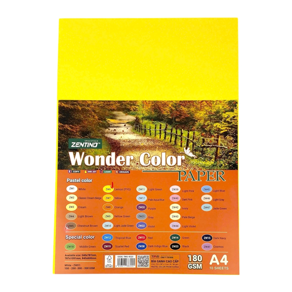 Bìa màu Zentino TMG-8320 210x297mm 180gsm 10 tờ