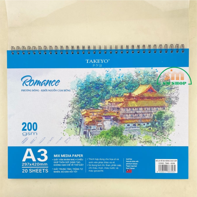 Tập vẽ lò xo Takeyo Romance TMG-8355/ TMG-8356/ TMG-8358 200gsm 20 tờ