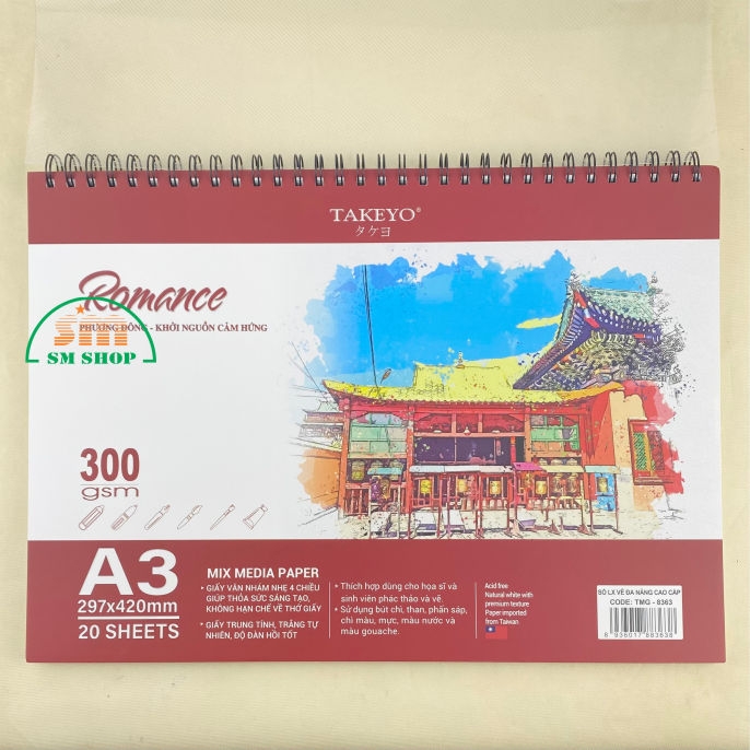 Tập vẽ lò xo Takeyo Romance TMG-8360/ TMG-8361/ TMG-8363 300gsm 20 tờ