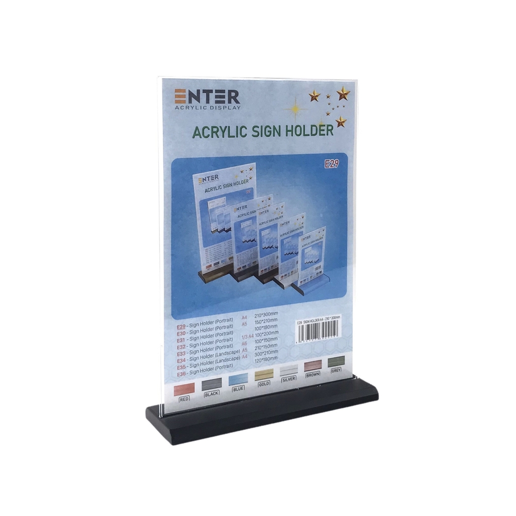 Kệ mica 2 mặt Enter E29 210x300mm đế nhôm A4 đứng, Kệ menu nhà hàng, Standee mica để bàn, Bảng quét mã QR Code (10)