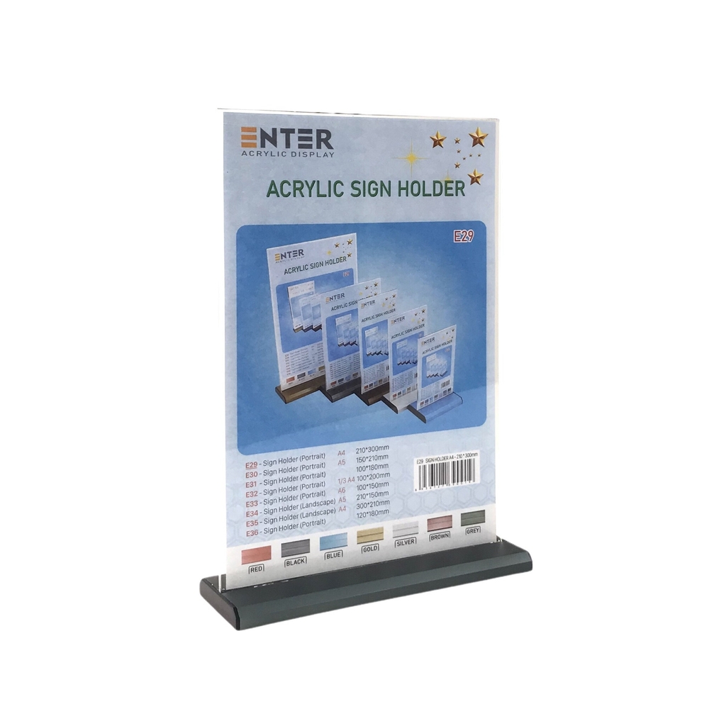 Kệ mica 2 mặt Enter E29 210x300mm đế nhôm A4 đứng, Kệ menu nhà hàng, Standee mica để bàn, Bảng quét mã QR Code (10)