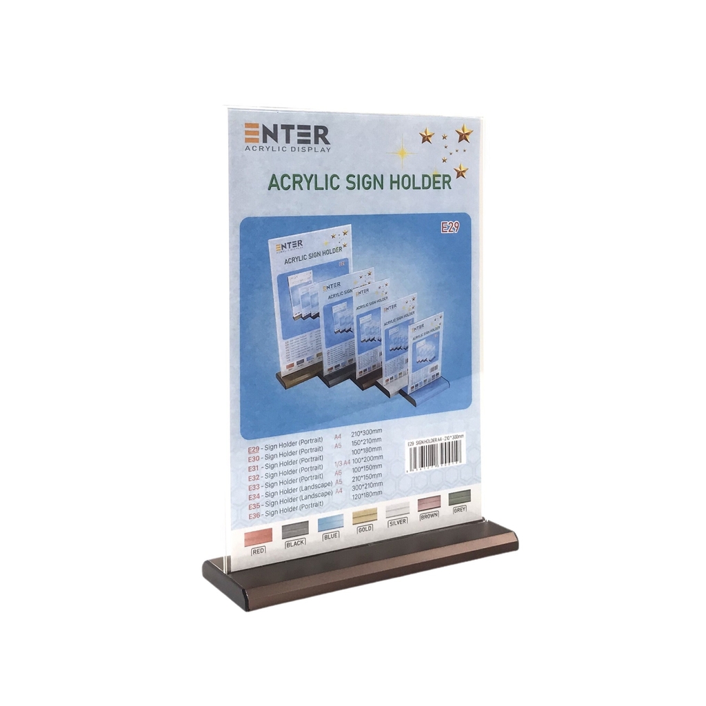 Kệ mica 2 mặt Enter E29 210x300mm đế nhôm A4 đứng, Kệ menu nhà hàng, Standee mica để bàn, Bảng quét mã QR Code (10)